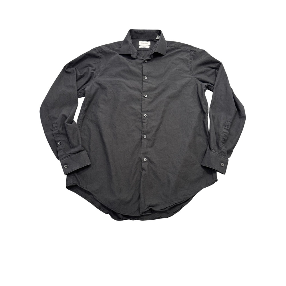 Calvin Klein Mens Slim Fit Dress Shirt Black Long Sleeve Size 16 32/33 Large